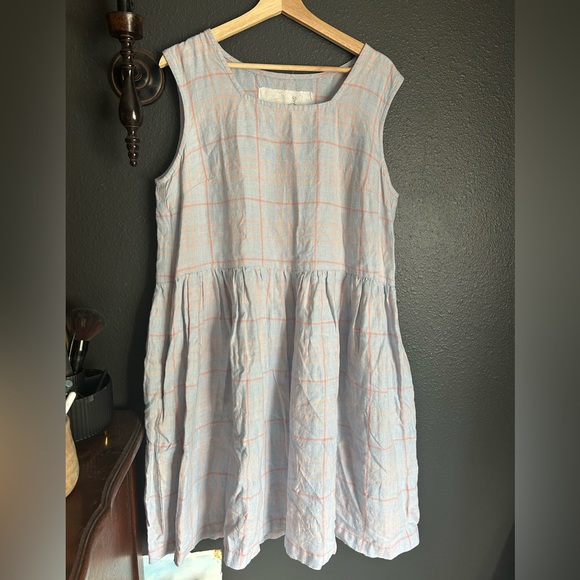 Not perfect linen Sleeveless Plaid smock dress - Picture 1 of 4